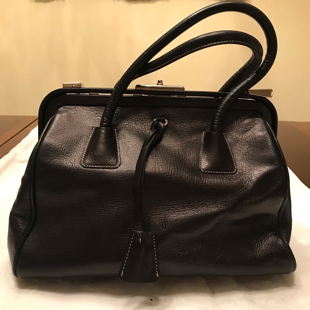 Prada Black Leather Madras Cerniera  Doctor Bag